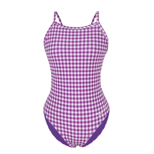 Purple Check One-Piece Swimwear