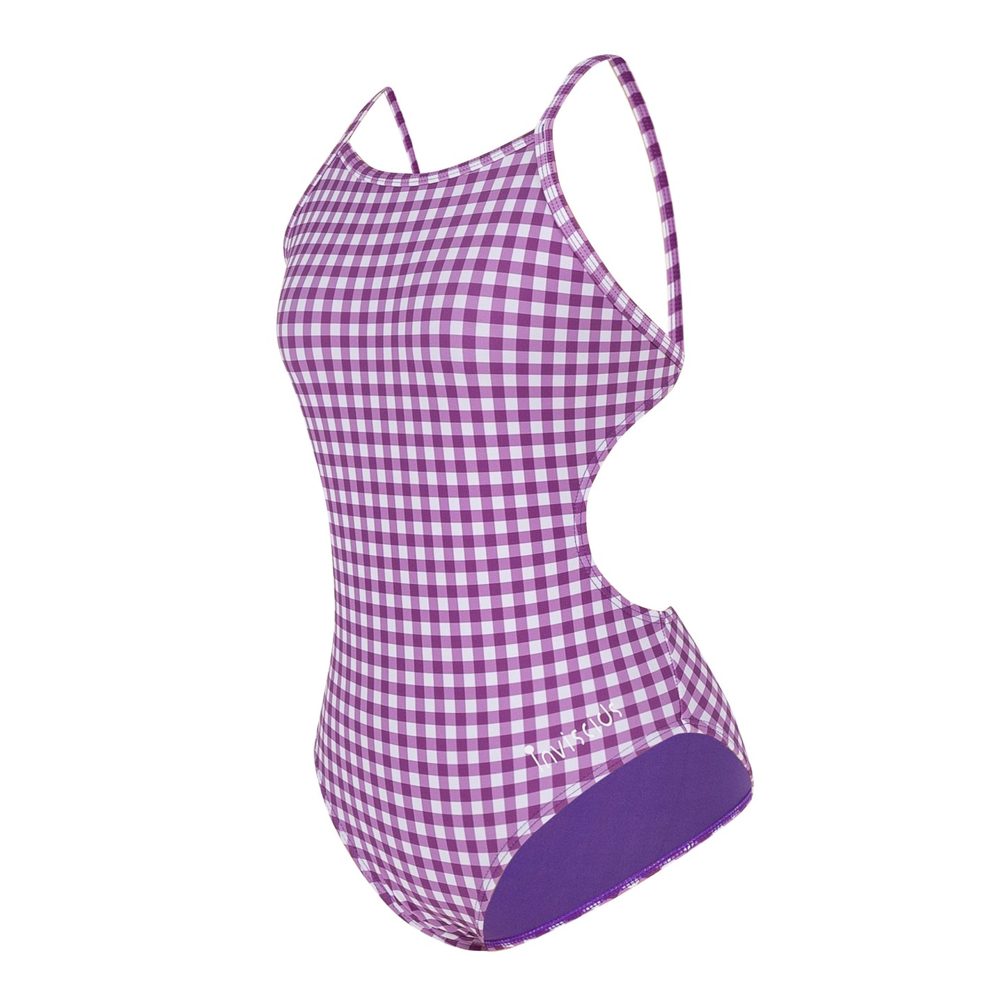 Purple Check One-Piece Swimwear