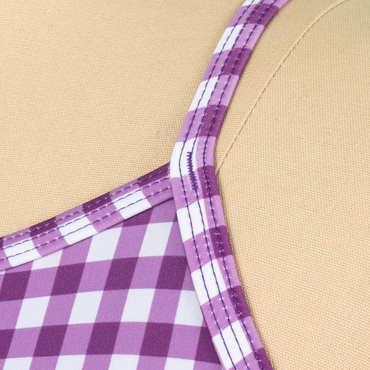 Purple Check One-Piece Swimwear