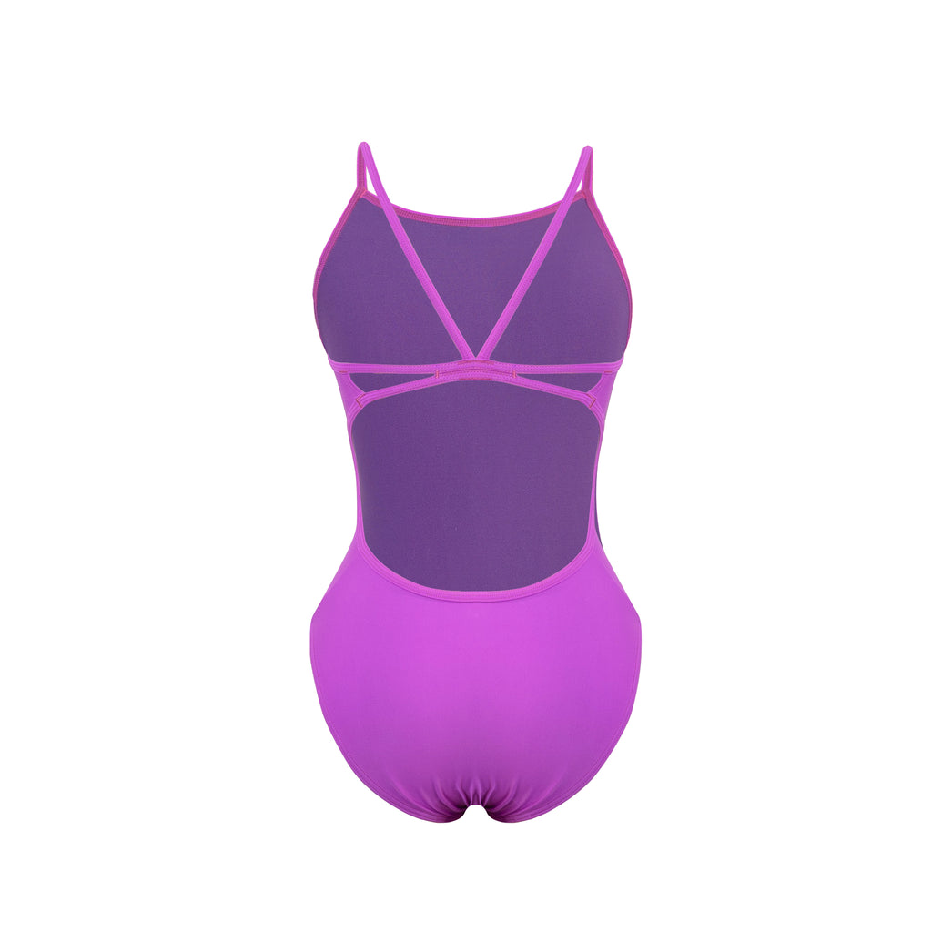 This neon purple one-piece racing swimsuit
