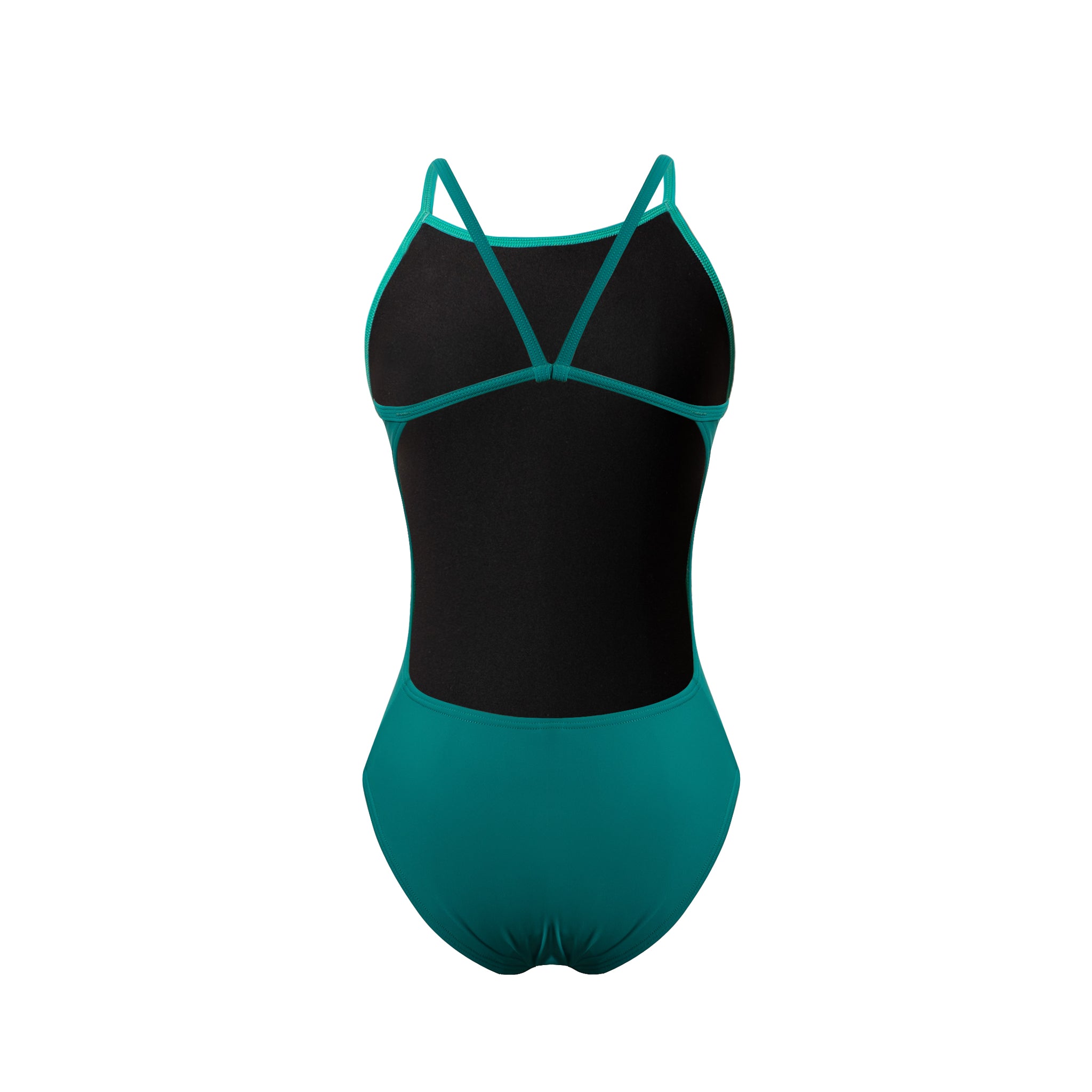 Teal one-piece racing swimsuit cutout